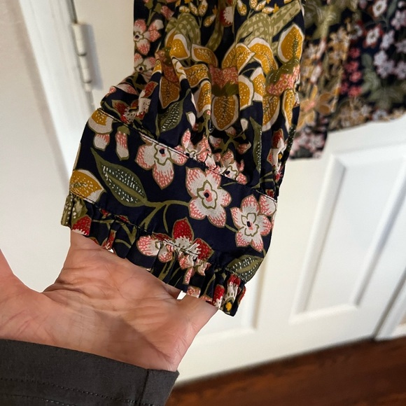 Talbots Black Floral Blouse with Yellow and Red Accents - Picture 5 of 8